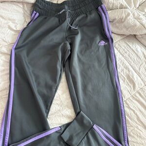 Adidas women’s Joggers in Gray with Purple Stripes